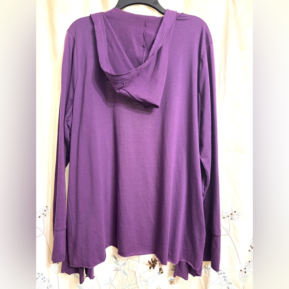 One Step Up Hoodie Cardigan Open-Front Layered Ruffle Waterfall Design Purple 3X - Picture 6 of 6